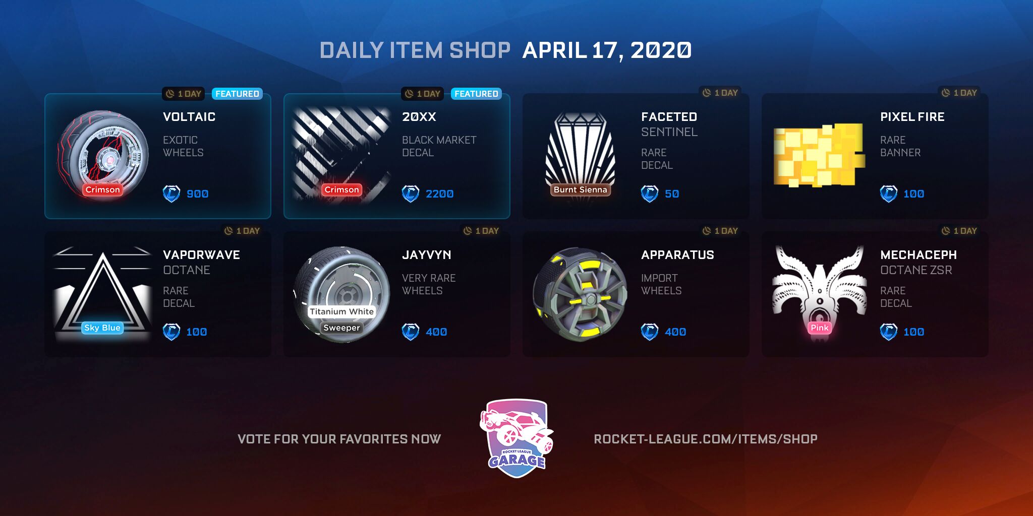 Item shop on April 17, 2020 | Rocket League Garage