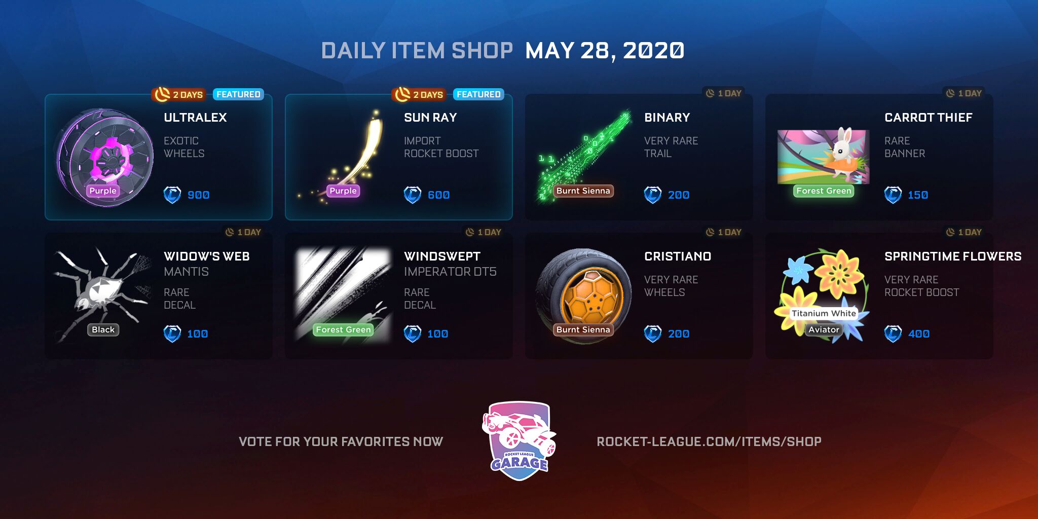 Item shop on May 28, 2020 | Rocket League Garage