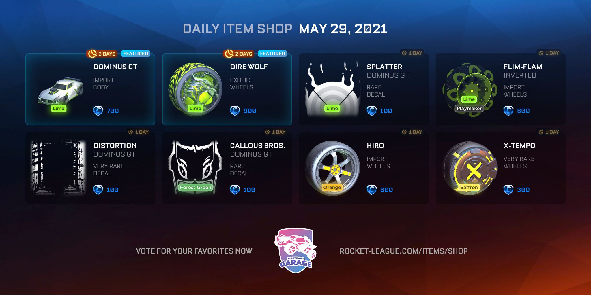 Item shop on May 29, 2021 | Rocket League Garage