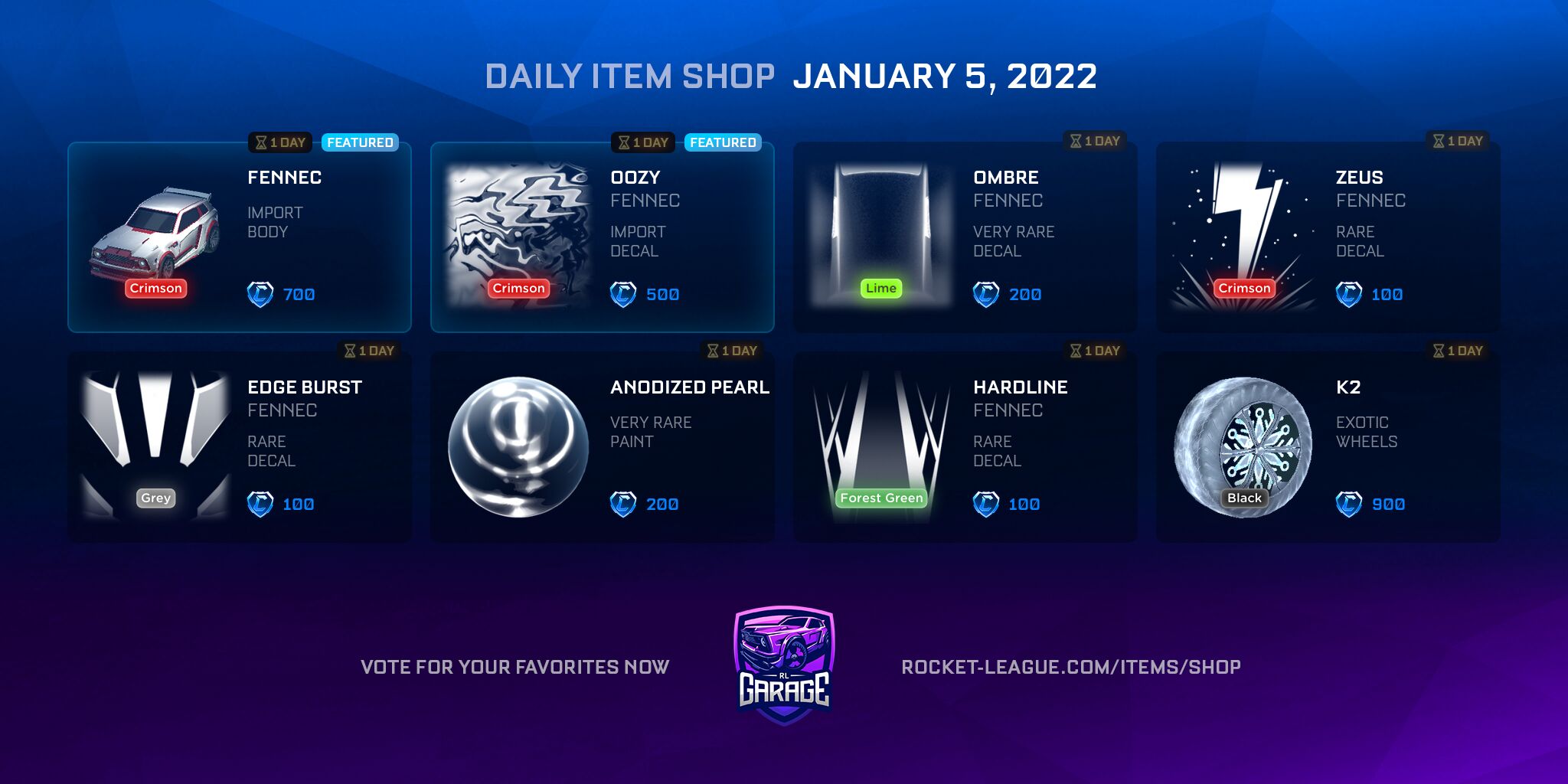 Item Shop On January 5 2022 Rocket League Garage